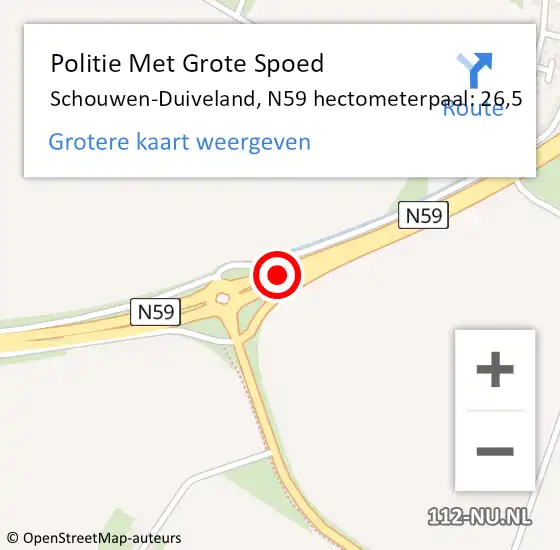 Locatie op kaart van de 112 melding: Politie Met Grote Spoed Naar Schouwen-Duiveland, N59 hectometerpaal: 26,5 op 17 november 2023 13:23