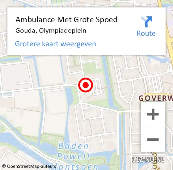 Locatie op kaart van de 112 melding: Ambulance Met Grote Spoed Naar Gouda, Olympiadeplein op 17 november 2023 13:37