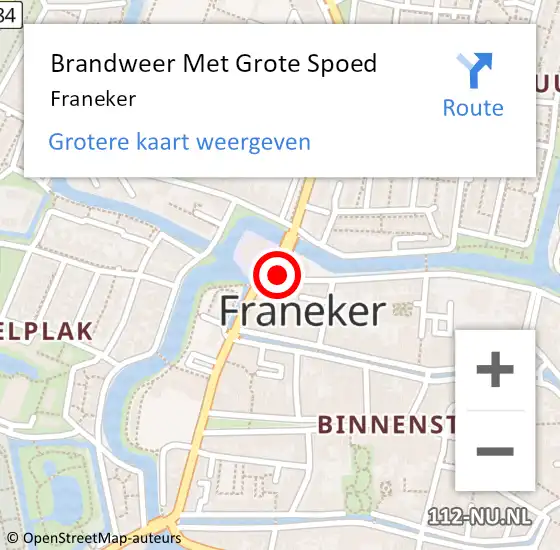 Locatie op kaart van de 112 melding: Brandweer Met Grote Spoed Naar Franeker op 17 november 2023 13:41