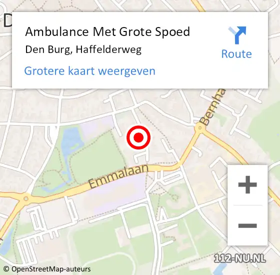 Locatie op kaart van de 112 melding: Ambulance Met Grote Spoed Naar Den Burg, Haffelderweg op 17 november 2023 14:23