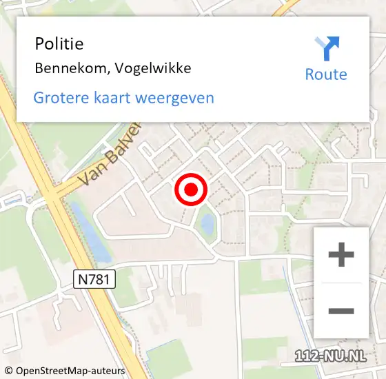 Locatie op kaart van de 112 melding: Politie Bennekom, Vogelwikke op 17 november 2023 14:50