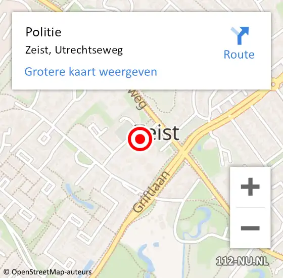 Locatie op kaart van de 112 melding: Politie Zeist, Utrechtseweg op 17 november 2023 16:11