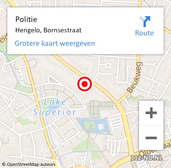 Locatie op kaart van de 112 melding: Politie Hengelo, Bornsestraat op 17 november 2023 17:29