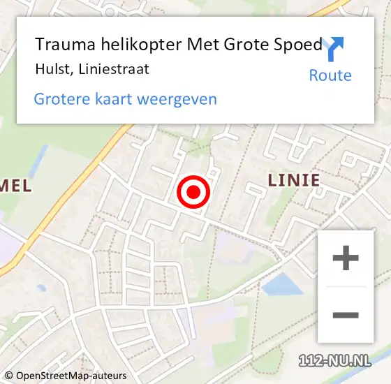 Locatie op kaart van de 112 melding: Trauma helikopter Met Grote Spoed Naar Hulst, Liniestraat op 17 november 2023 17:30