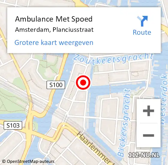 Locatie op kaart van de 112 melding: Ambulance Met Spoed Naar Amsterdam, Planciusstraat op 17 november 2023 17:46