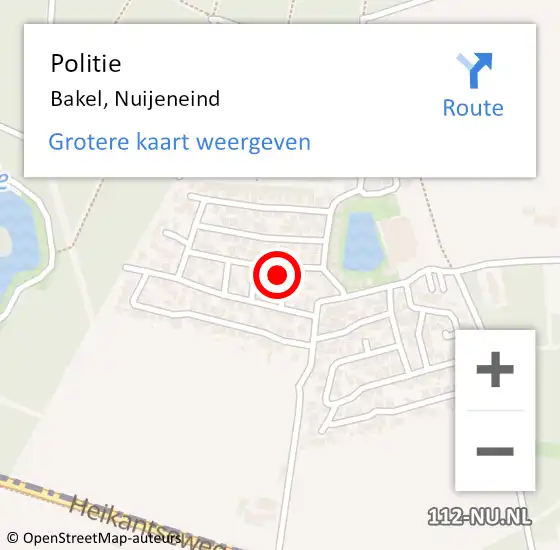 Locatie op kaart van de 112 melding: Politie Bakel, Nuijeneind op 17 november 2023 18:44
