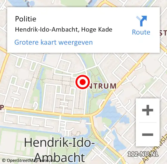 Locatie op kaart van de 112 melding: Politie Hendrik-Ido-Ambacht, Hoge Kade op 17 november 2023 19:20
