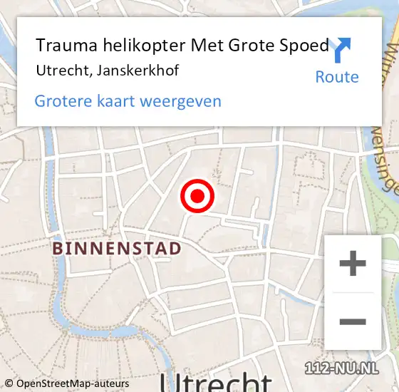 Locatie op kaart van de 112 melding: Trauma helikopter Met Grote Spoed Naar Utrecht, Janskerkhof op 17 november 2023 19:23