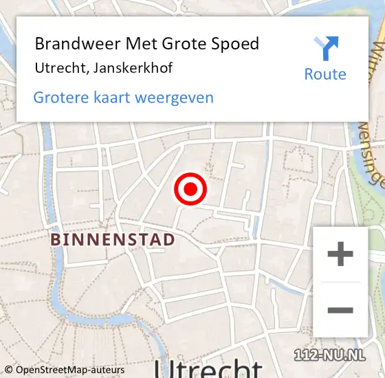 Locatie op kaart van de 112 melding: Brandweer Met Grote Spoed Naar Utrecht, Janskerkhof op 17 november 2023 19:26