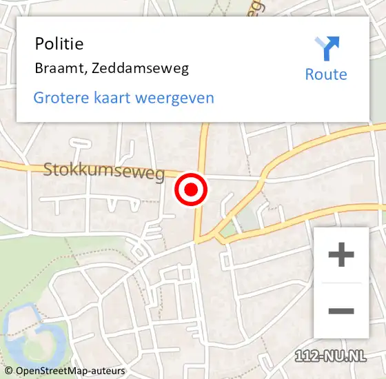 Locatie op kaart van de 112 melding: Politie Braamt, Zeddamseweg op 17 november 2023 20:13