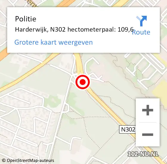 Locatie op kaart van de 112 melding: Politie Harderwijk, N302 hectometerpaal: 109,6 op 17 november 2023 20:44