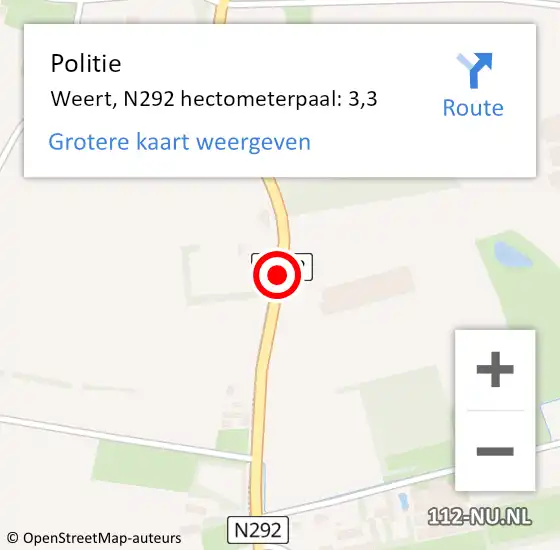 Locatie op kaart van de 112 melding: Politie Weert, N292 hectometerpaal: 3,3 op 17 november 2023 20:56