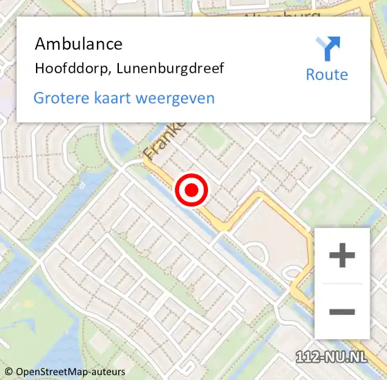 Locatie op kaart van de 112 melding: Ambulance Hoofddorp, Lunenburgdreef op 17 november 2023 21:21