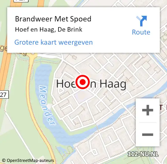 Locatie op kaart van de 112 melding: Brandweer Met Spoed Naar Hoef en Haag, De Brink op 17 november 2023 22:35
