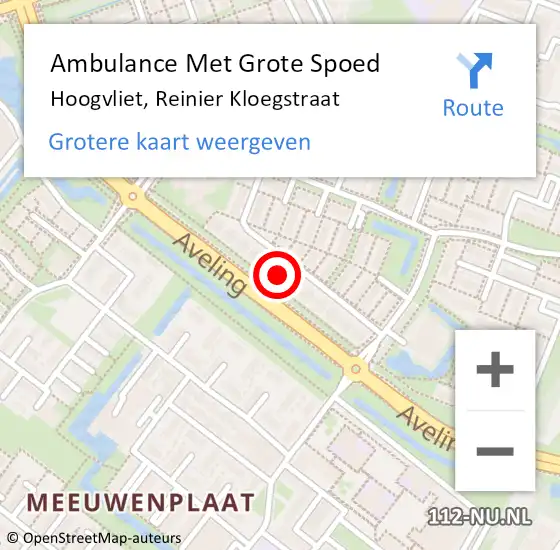 Locatie op kaart van de 112 melding: Ambulance Met Grote Spoed Naar Hoogvliet, Reinier Kloegstraat op 17 november 2023 23:01
