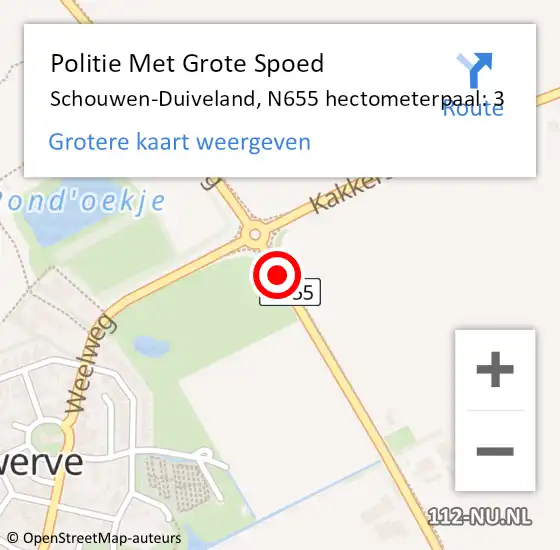 Locatie op kaart van de 112 melding: Politie Met Grote Spoed Naar Schouwen-Duiveland, N655 hectometerpaal: 3 op 17 november 2023 23:50