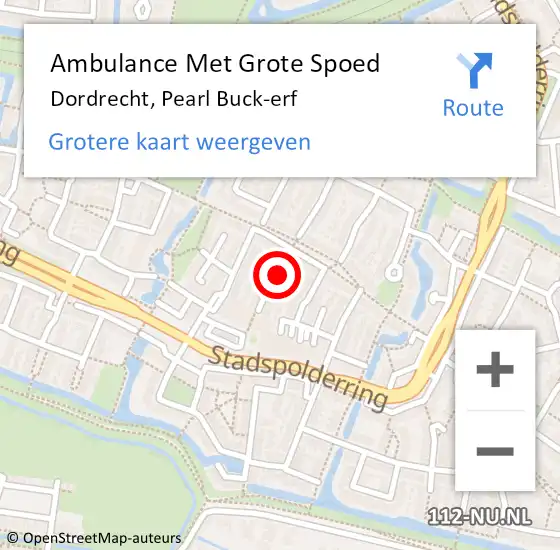 Locatie op kaart van de 112 melding: Ambulance Met Grote Spoed Naar Dordrecht, Pearl Buck-erf op 18 november 2023 00:06