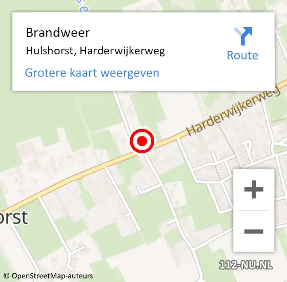 Locatie op kaart van de 112 melding: Brandweer Hulshorst, Harderwijkerweg op 18 november 2023 00:53
