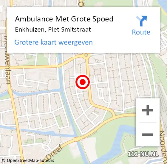 Locatie op kaart van de 112 melding: Ambulance Met Grote Spoed Naar Enkhuizen, Piet Smitstraat op 18 november 2023 01:44