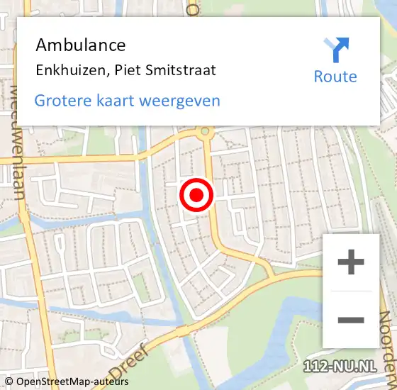 Locatie op kaart van de 112 melding: Ambulance Enkhuizen, Piet Smitstraat op 18 november 2023 01:44