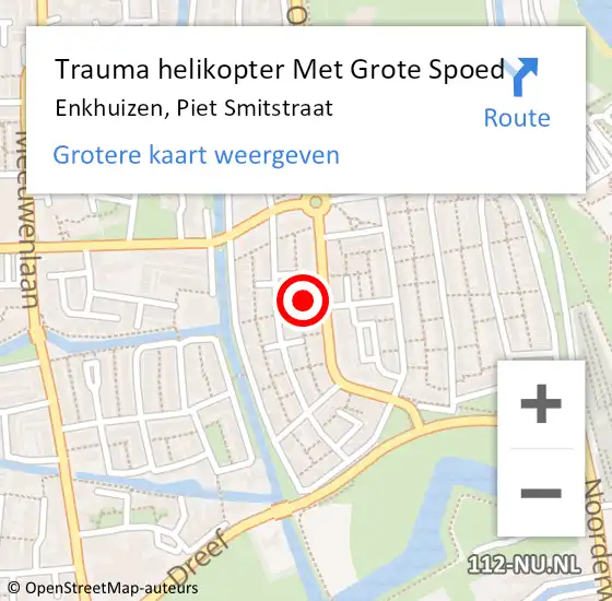 Locatie op kaart van de 112 melding: Trauma helikopter Met Grote Spoed Naar Enkhuizen, Piet Smitstraat op 18 november 2023 01:45