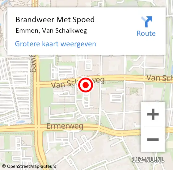 Locatie op kaart van de 112 melding: Brandweer Met Spoed Naar Emmen, Van Schaikweg op 18 november 2023 01:49
