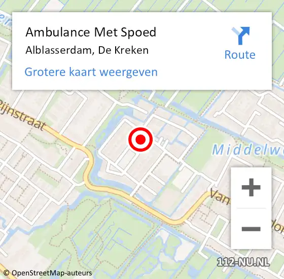 Locatie op kaart van de 112 melding: Ambulance Met Spoed Naar Alblasserdam, De Kreken op 18 november 2023 02:26