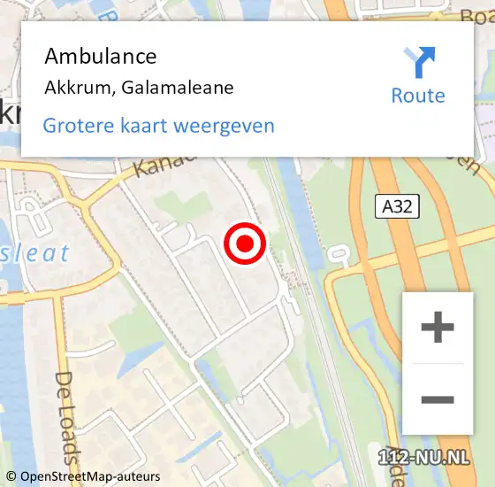 Locatie op kaart van de 112 melding: Ambulance Akkrum, Galamaleane op 18 november 2023 03:16