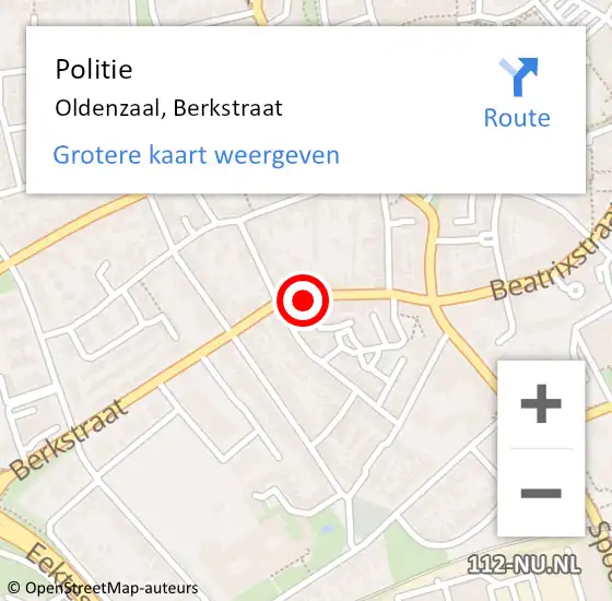 Locatie op kaart van de 112 melding: Politie Oldenzaal, Berkstraat op 18 november 2023 08:53