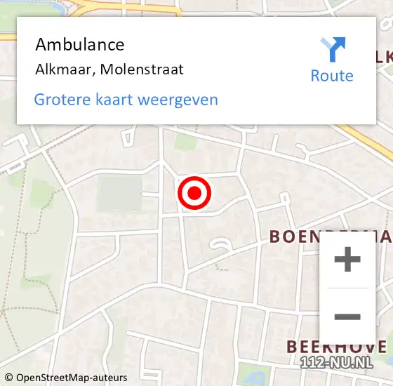 Locatie op kaart van de 112 melding: Ambulance Alkmaar, Molenstraat op 15 september 2014 18:05