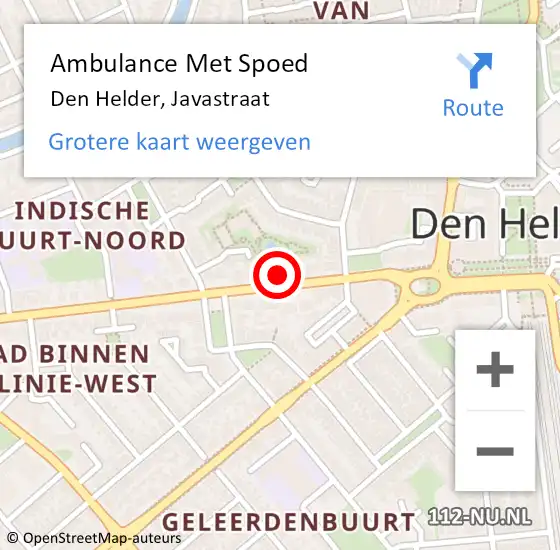 Locatie op kaart van de 112 melding: Ambulance Met Spoed Naar Den Helder, Javastraat op 18 november 2023 10:15