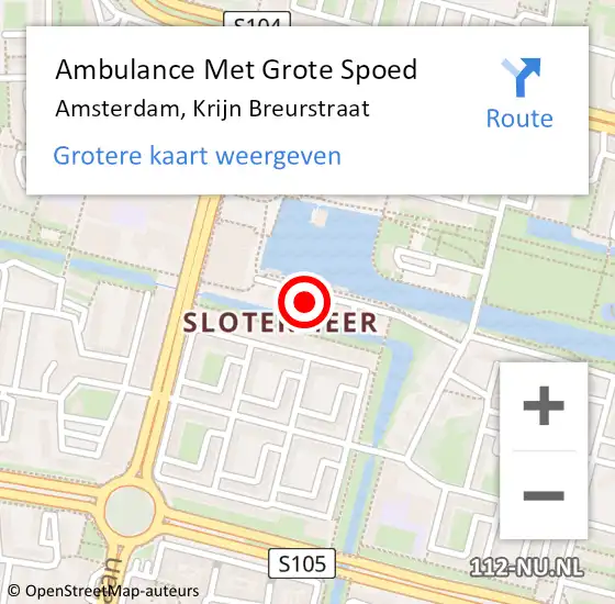 Locatie op kaart van de 112 melding: Ambulance Met Grote Spoed Naar Amsterdam, Krijn Breurstraat op 18 november 2023 10:20