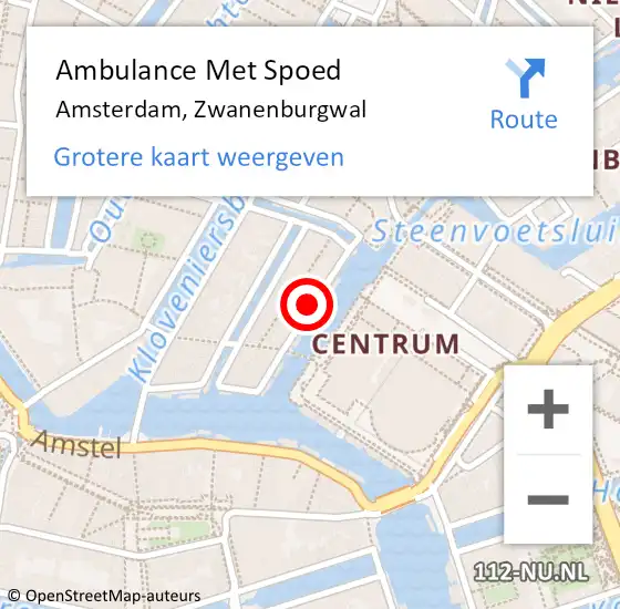 Locatie op kaart van de 112 melding: Ambulance Met Spoed Naar Amsterdam, Zwanenburgwal op 18 november 2023 10:49