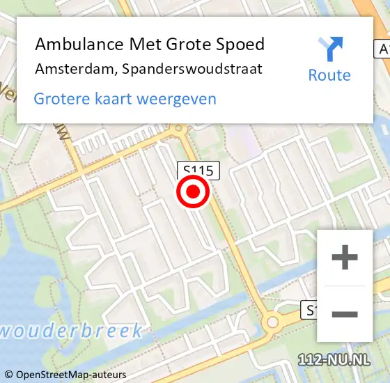 Locatie op kaart van de 112 melding: Ambulance Met Grote Spoed Naar Amsterdam, Spanderswoudstraat op 18 november 2023 11:57