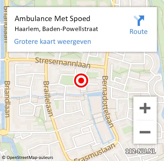Locatie op kaart van de 112 melding: Ambulance Met Spoed Naar Haarlem, Baden-Powellstraat op 18 november 2023 12:09
