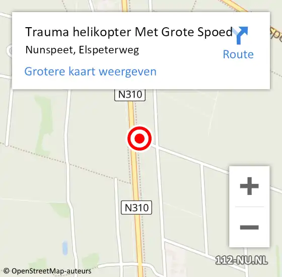 Locatie op kaart van de 112 melding: Trauma helikopter Met Grote Spoed Naar Nunspeet, Elspeterweg op 18 november 2023 12:17