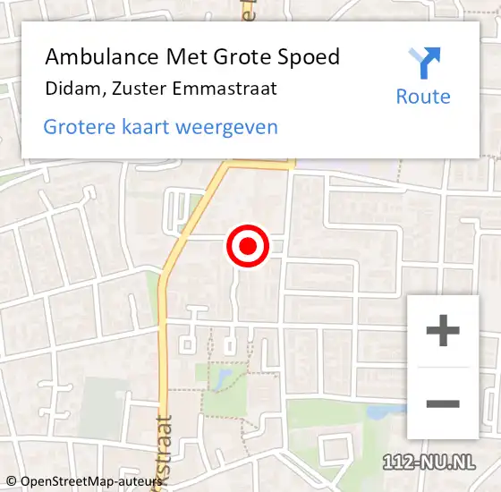 Locatie op kaart van de 112 melding: Ambulance Met Grote Spoed Naar Didam, Zuster Emmastraat op 15 september 2014 18:42