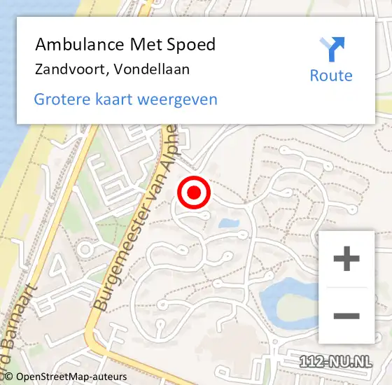 Locatie op kaart van de 112 melding: Ambulance Met Spoed Naar Zandvoort, Vondellaan op 18 november 2023 14:27