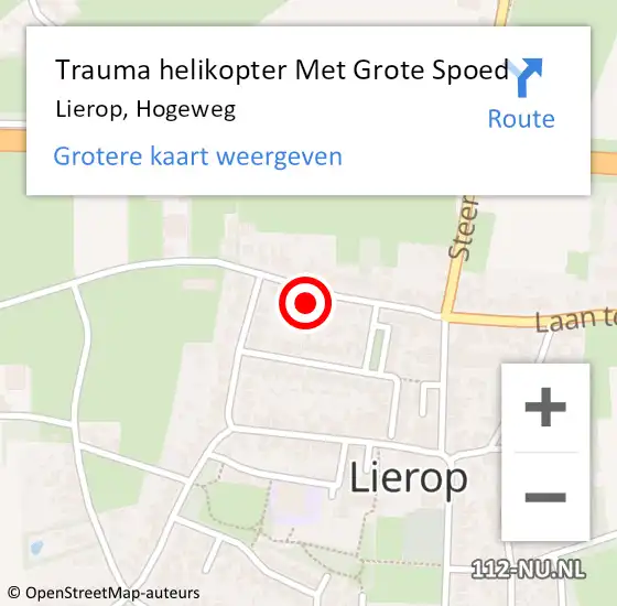 Locatie op kaart van de 112 melding: Trauma helikopter Met Grote Spoed Naar Lierop, Hogeweg op 18 november 2023 16:38