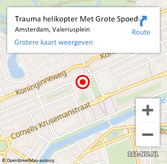 Locatie op kaart van de 112 melding: Trauma helikopter Met Grote Spoed Naar Amsterdam, Valeriusplein op 18 november 2023 17:02