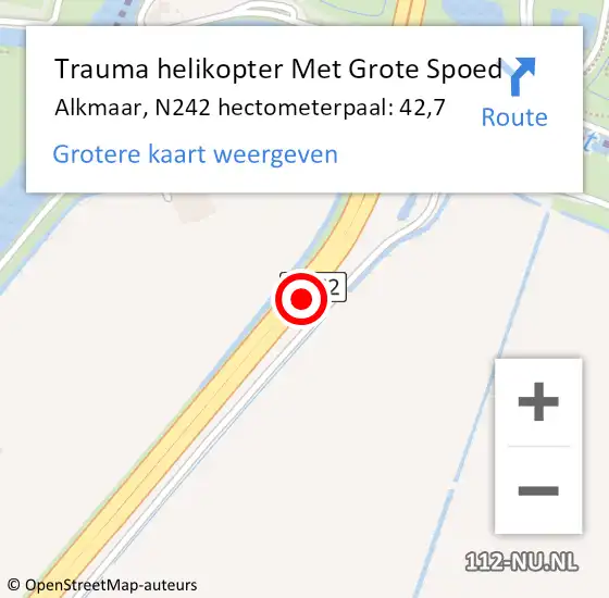 Locatie op kaart van de 112 melding: Trauma helikopter Met Grote Spoed Naar Alkmaar, N242 hectometerpaal: 42,7 op 18 november 2023 17:15