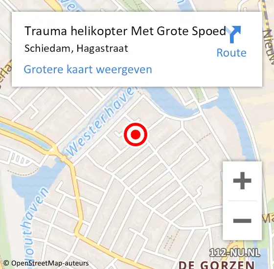 Locatie op kaart van de 112 melding: Trauma helikopter Met Grote Spoed Naar Schiedam, Hagastraat op 18 november 2023 18:43