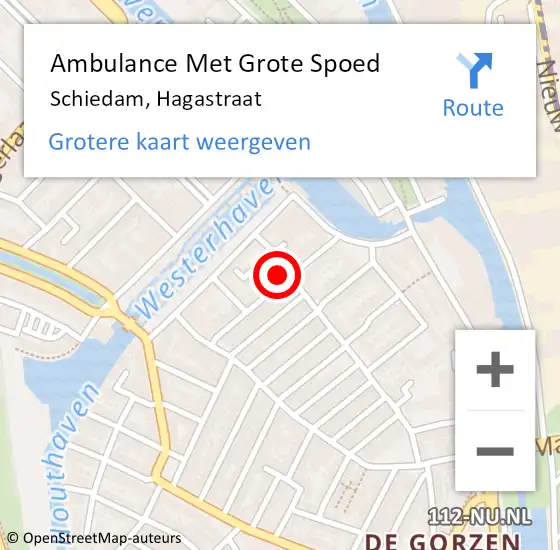 Locatie op kaart van de 112 melding: Ambulance Met Grote Spoed Naar Schiedam, Hagastraat op 18 november 2023 18:44