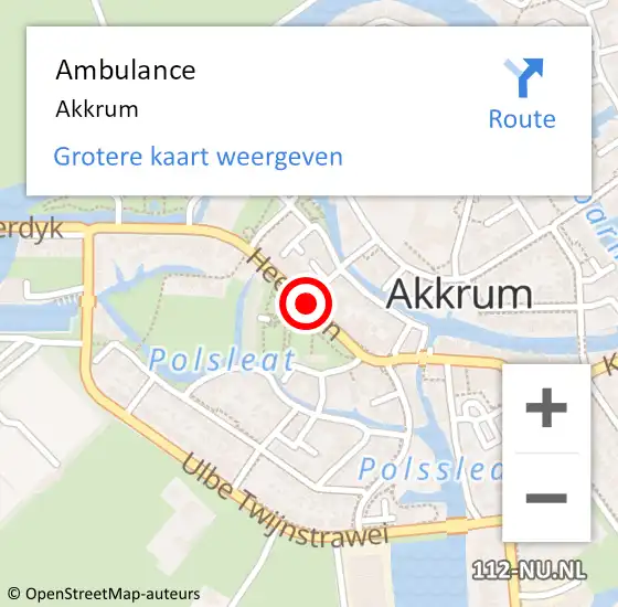 Locatie op kaart van de 112 melding: Ambulance Akkrum op 18 november 2023 19:22