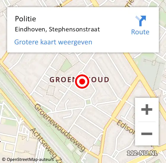 Locatie op kaart van de 112 melding: Politie Eindhoven, Stephensonstraat op 18 november 2023 19:23