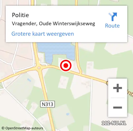 Locatie op kaart van de 112 melding: Politie Vragender, Oude Winterswijkseweg op 18 november 2023 20:55