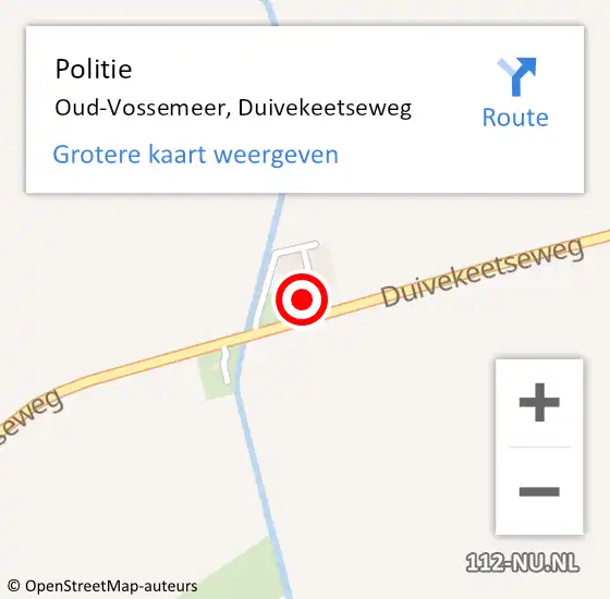 Locatie op kaart van de 112 melding: Politie Oud-Vossemeer, Duivekeetseweg op 18 november 2023 21:02