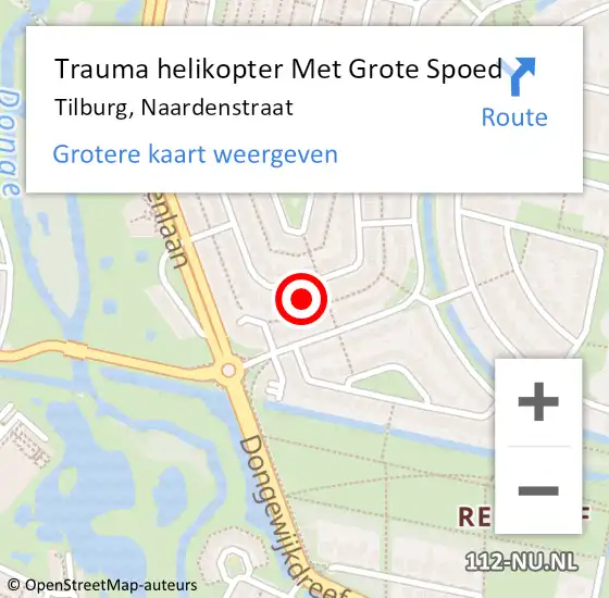 Locatie op kaart van de 112 melding: Trauma helikopter Met Grote Spoed Naar Tilburg, Naardenstraat op 18 november 2023 22:08