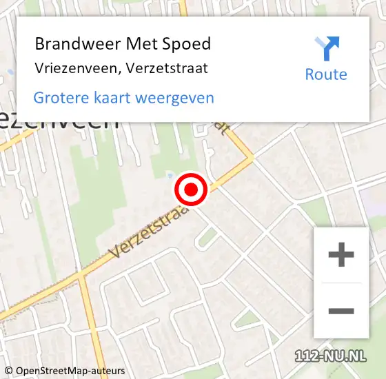 Locatie op kaart van de 112 melding: Brandweer Met Spoed Naar Vriezenveen, Verzetstraat op 18 november 2023 22:33
