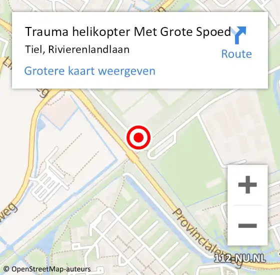 Locatie op kaart van de 112 melding: Trauma helikopter Met Grote Spoed Naar Tiel, Rivierenlandlaan op 19 november 2023 01:02